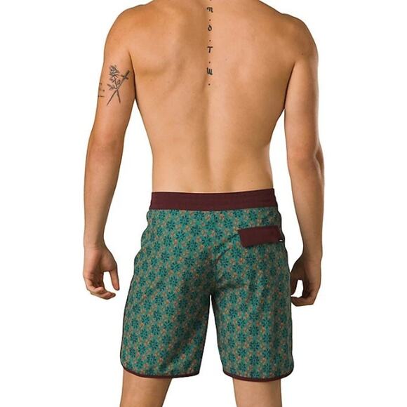 PRANA Men's Vintage Boardshort Size 40 Green Cove Geo Floral 6" Inseam Swim NWT - Picture 4 of 9